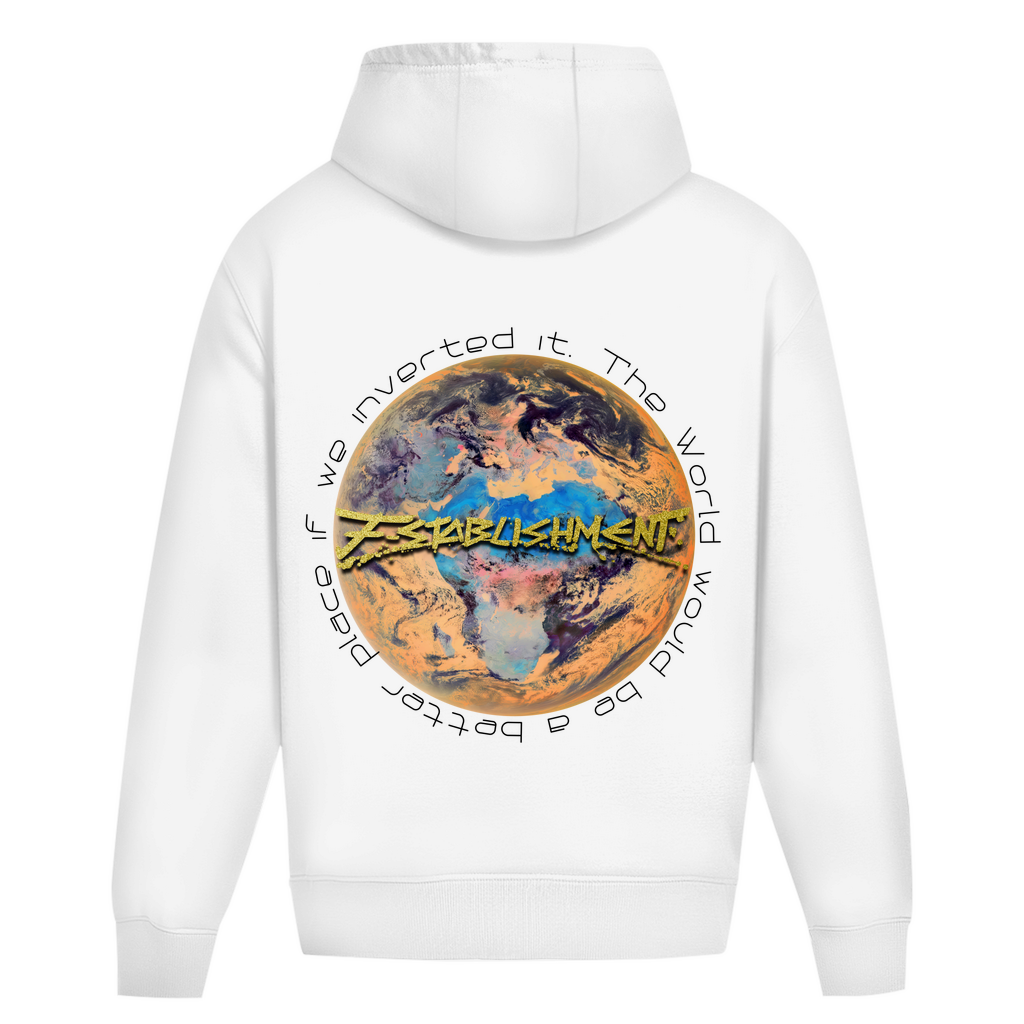Oversize Premium Hoodie Ohne Kordel "Inverted Earth" (Version Europa/Afrika)