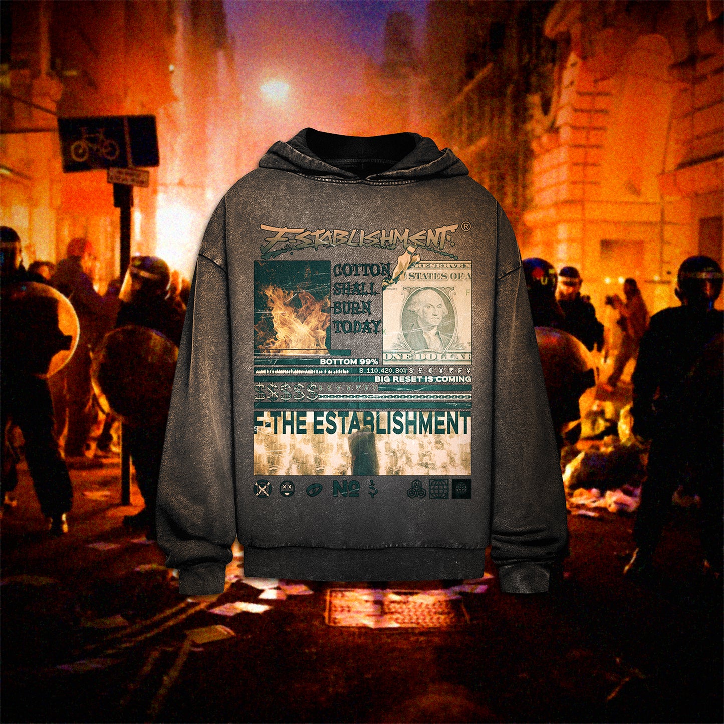 Oversize Washed Hoodie "F- the Establishment" Streetwear-Style